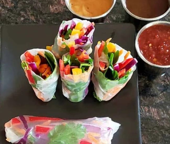 Vietnamese spring rolls with dipping sauces