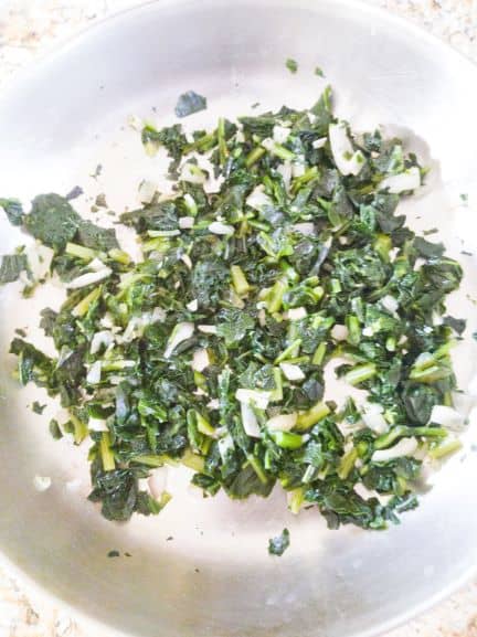 sauteed kale in frying pan