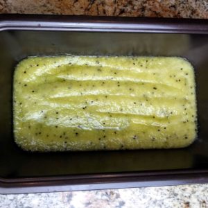 kiwi pineapple sorbet in loaf pan.