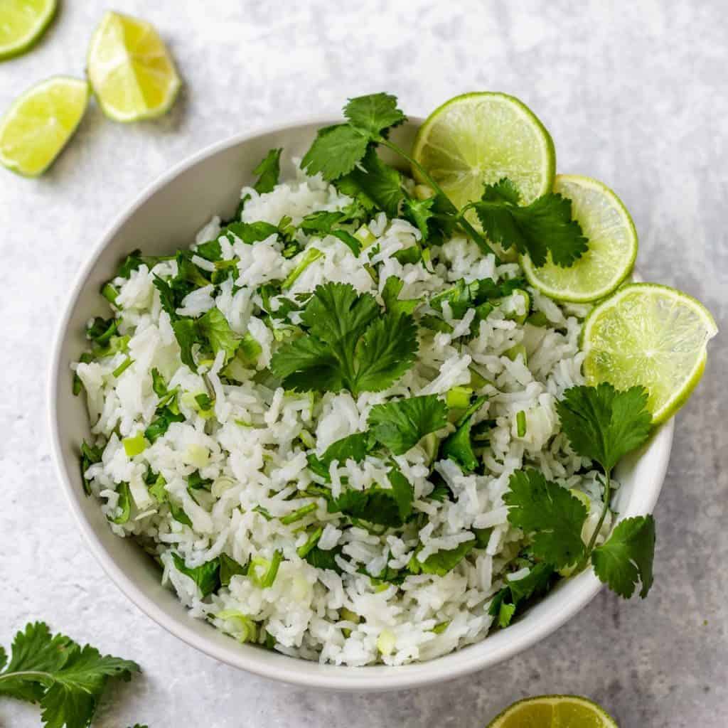 lime coriander rice in bowl