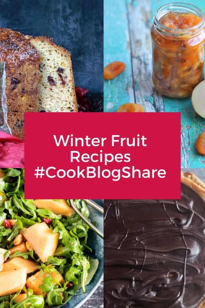 winter fruit recipes cookblogshare with pannetone, apple and apricot chutney, rocket and melon salad, and vegan dark chocolate orange cheesecake.