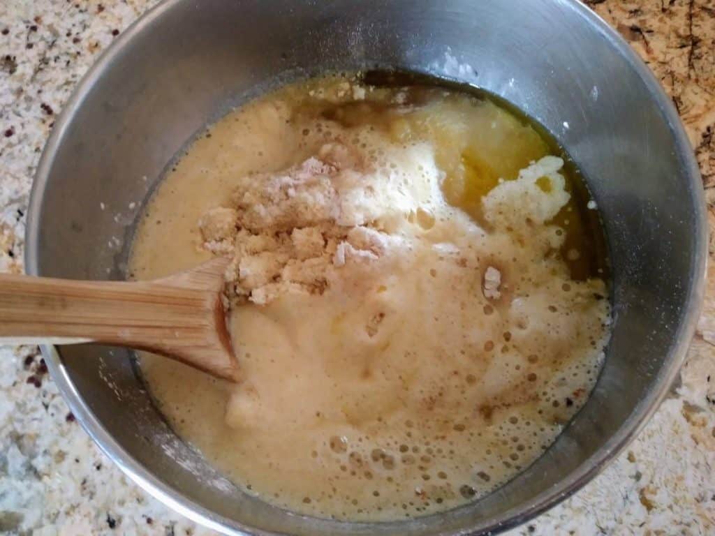 batter for vegan apple cinnamon bread in mixing bowl