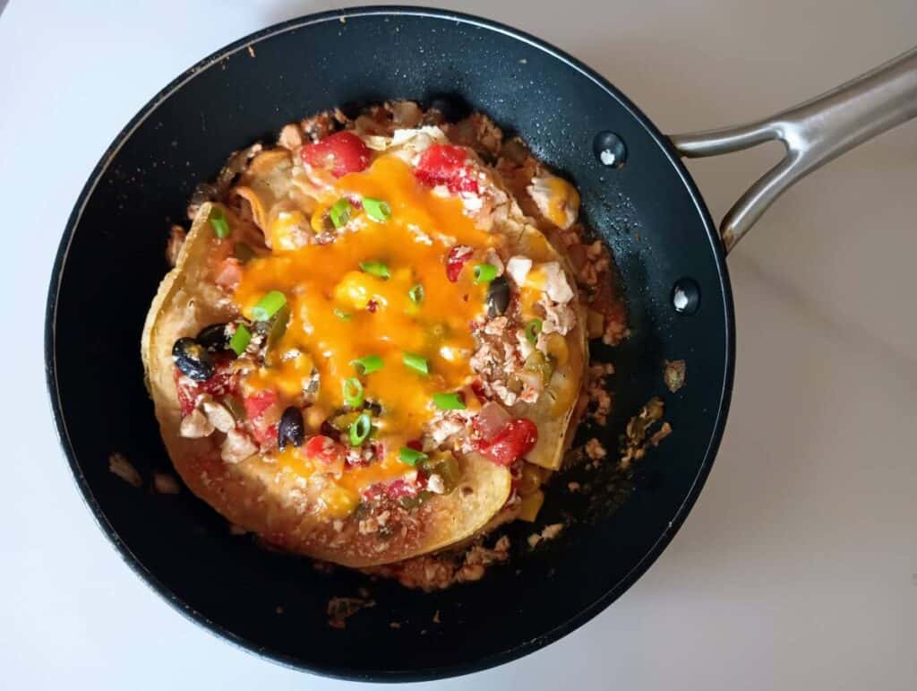 vegan mexican breakfast skillet in pan.
